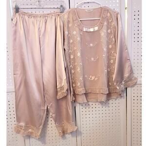 Vtg Carina Silky Womens Lounge Pajamas Set S M Ruffles Feminine Fairy Coquette